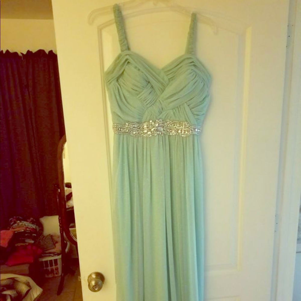 Light blue elegant long shiny dress
